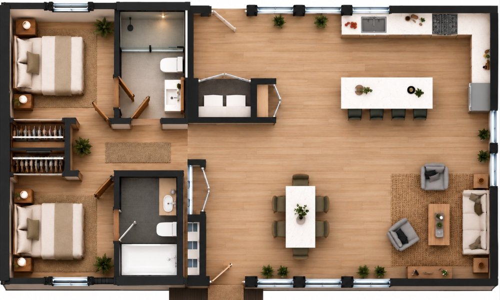 Floor plan of the 1,000 sq ft ADU