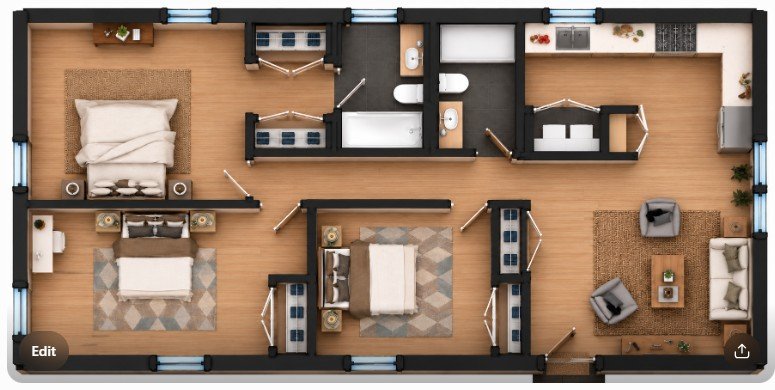 Floor plan of the 1,200 sq ft ADU