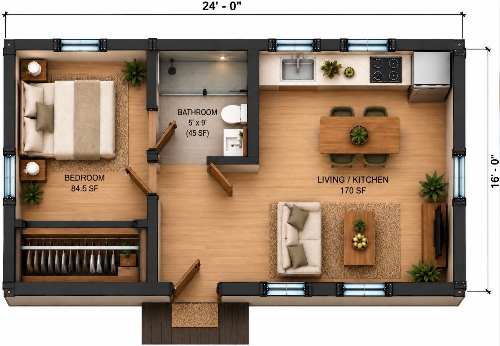 Floor plan of the 400 sq ft ADU