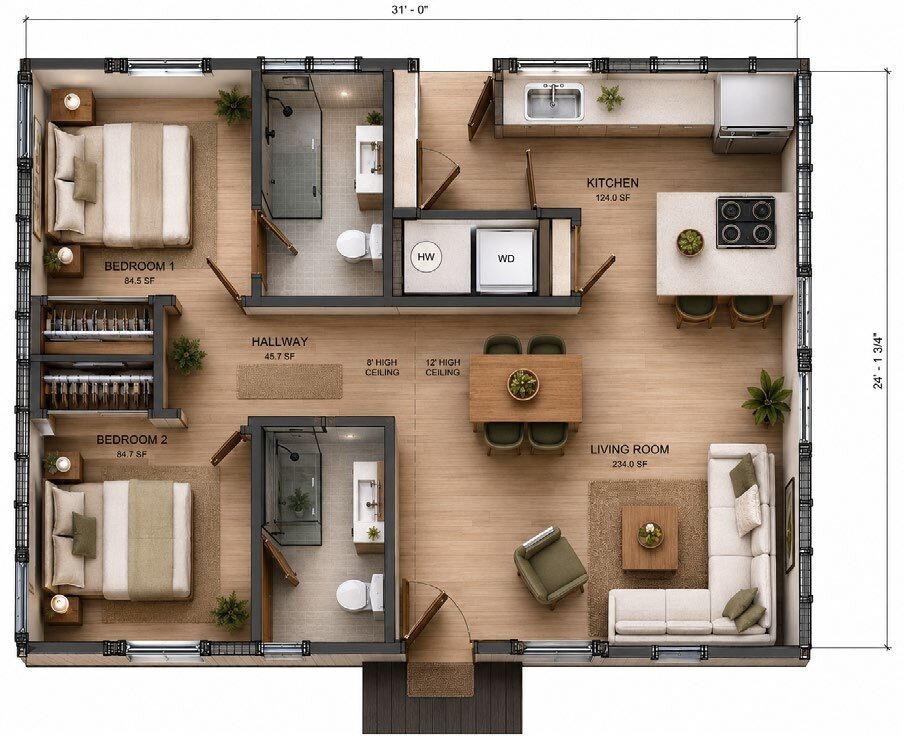 Floor plan of the 800 sq ft ADU