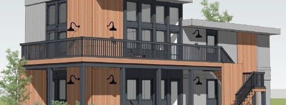 Rendering of a two-story Revolution Homes model with a modern exterior